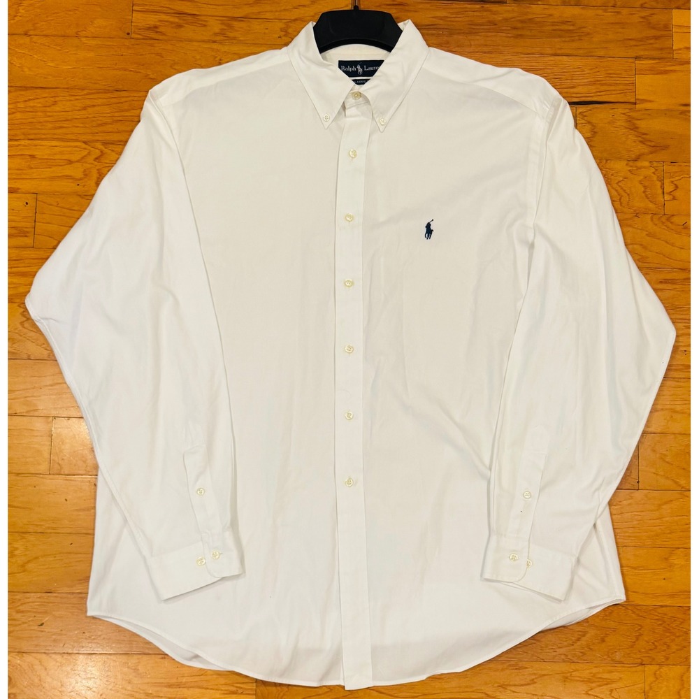 Vintage Ralph Lauren Button Down Shirt Classic Fit White Cotton Mens 17.5